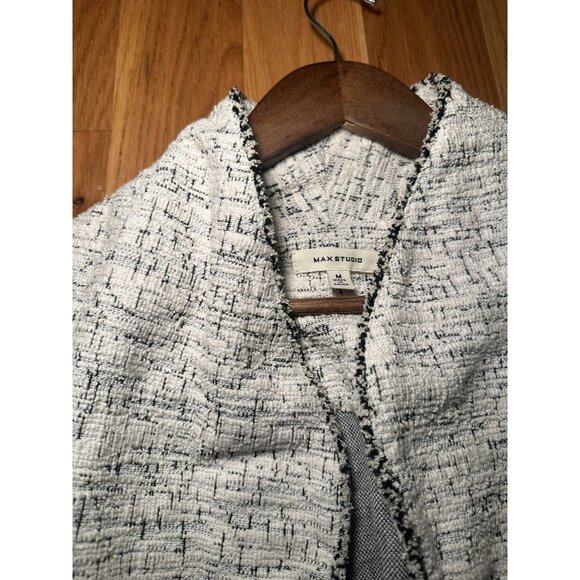 Max Studio White & Black Heathered Tweed Cardigan Size M – Classic Textured Knit - Picture 4 of 9